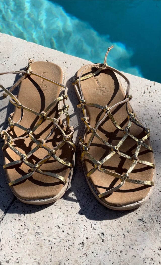 The Fisherman's Wife Sandal Gold Sheepskin Leather - Woven Palm