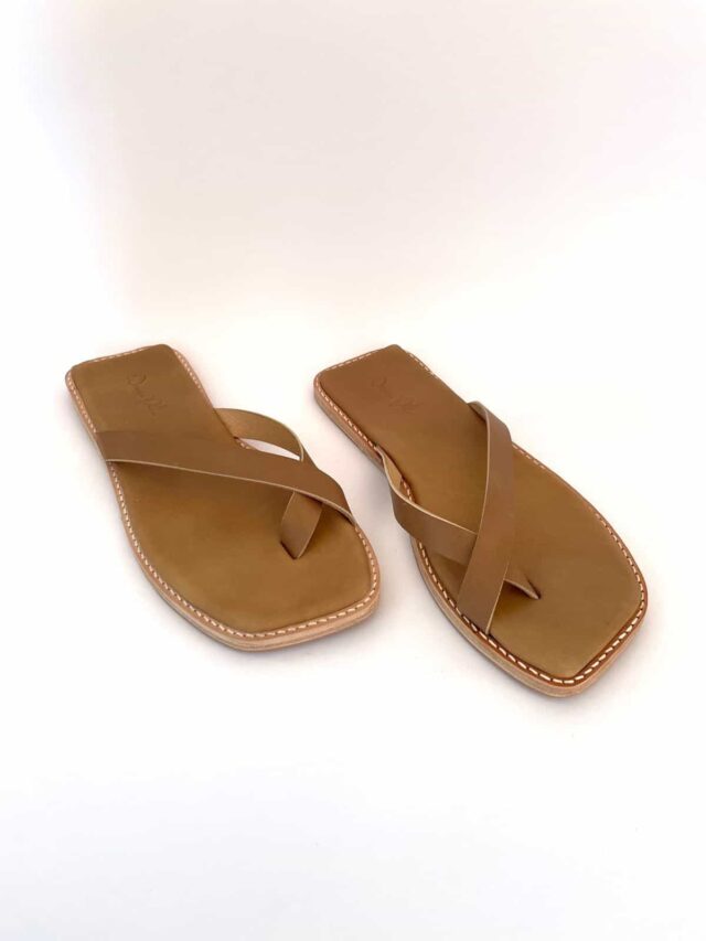 The Zori Slide Sand Leather - Woven Palm