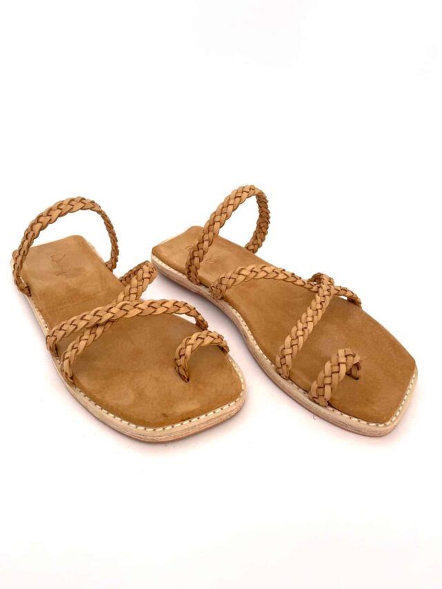 The Holiday Slide Nude Calf Leather - Woven Palm