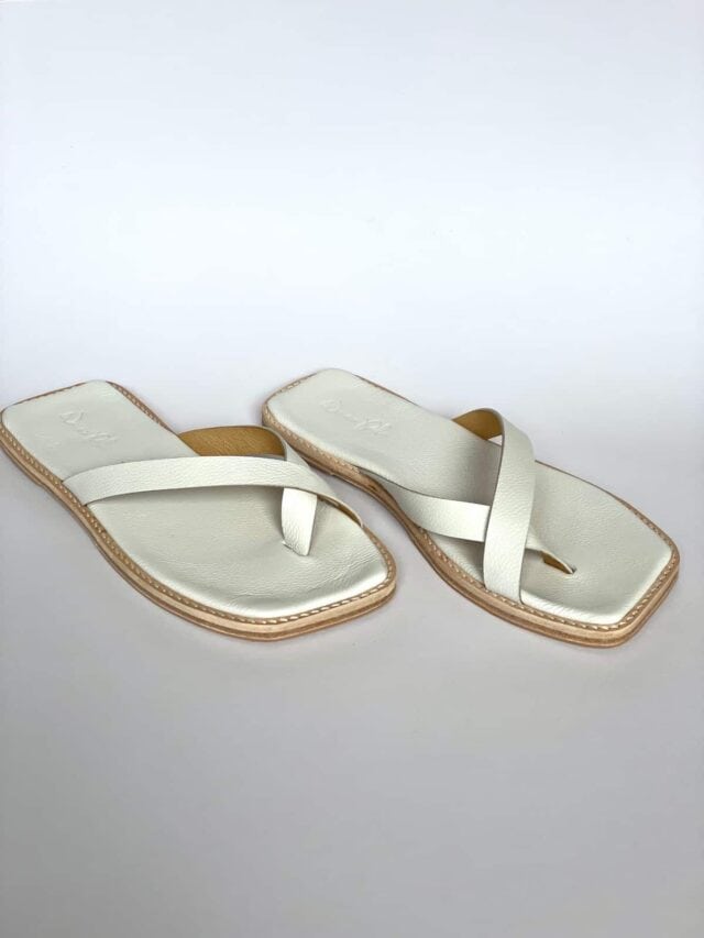 The Zori Slide White Leather - Woven Palm