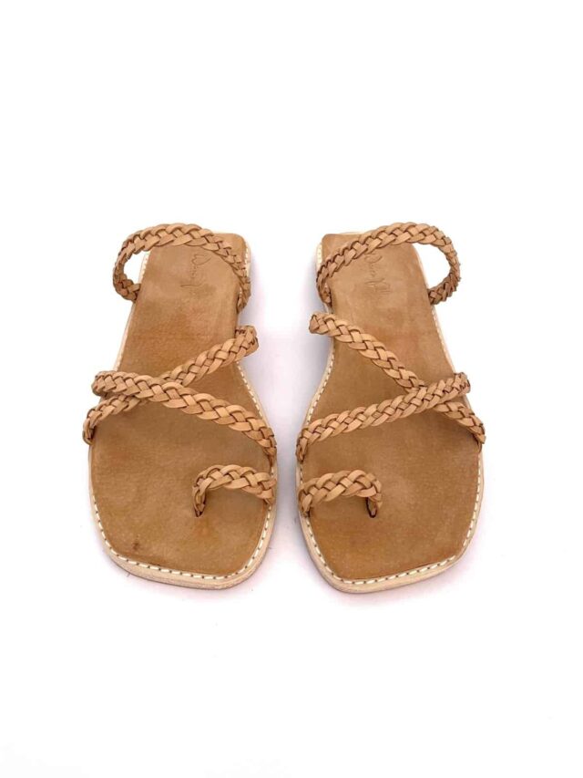 The Holiday Slide Nude Calf Leather - Woven Palm