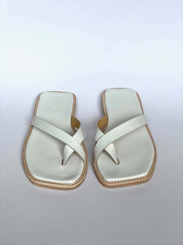 The Zori Slide White Leather - Woven Palm