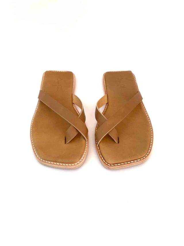 The Zori Slide Sand Leather - Woven Palm