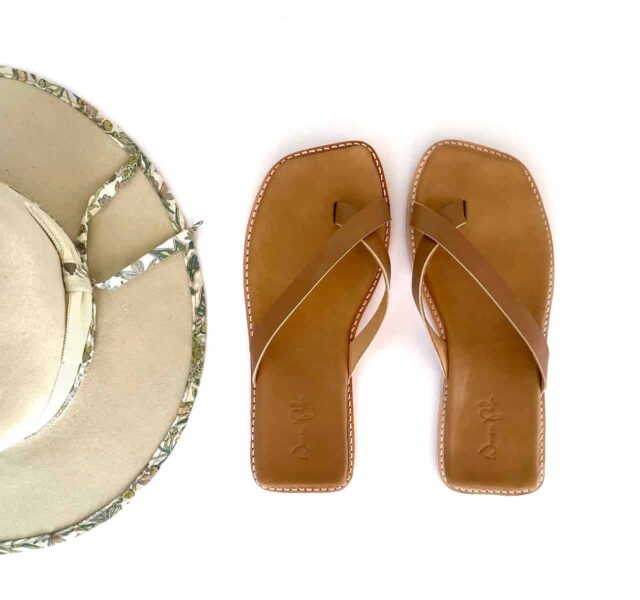 The Zori Slide Sand Leather - Woven Palm