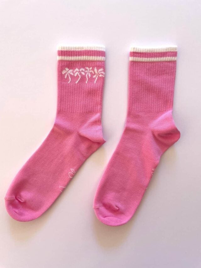 Dancing Palm Pink Socks - Woven Palm