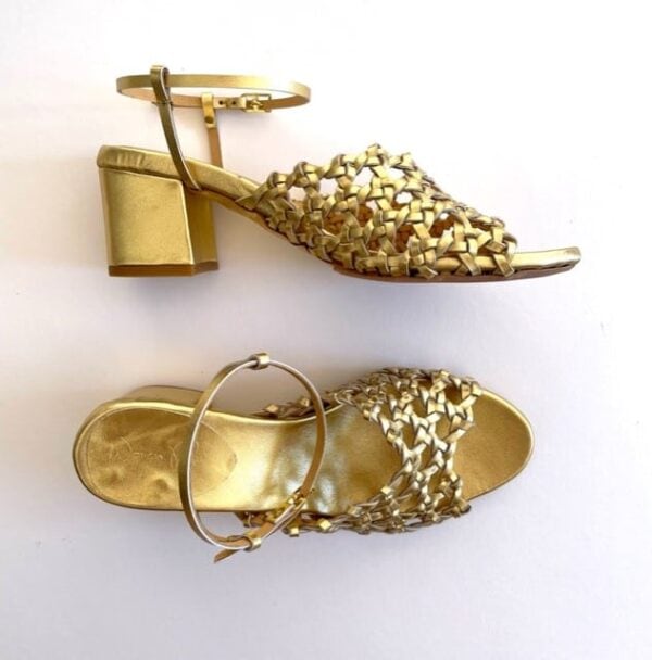 The French Rosette Mid-Heels Gold Sheepskin - Image 4
