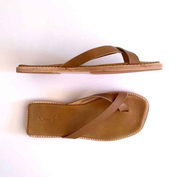 The Zori Slide Sand Leather - Woven Palm