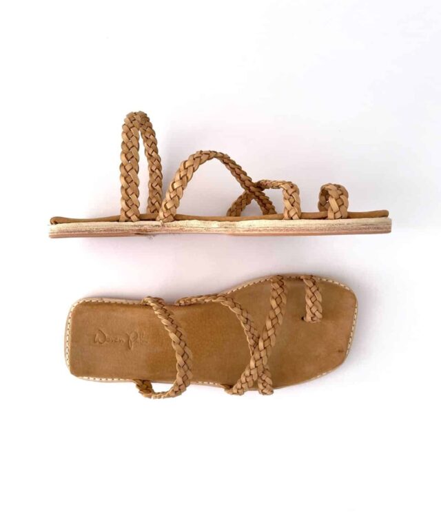 The Holiday Slide Nude Calf Leather - Woven Palm