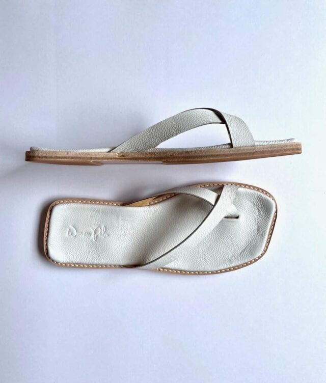 The Zori Slide White Leather - Woven Palm