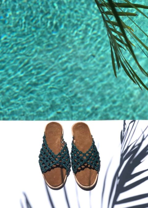 The French Rosettes Teal Leather