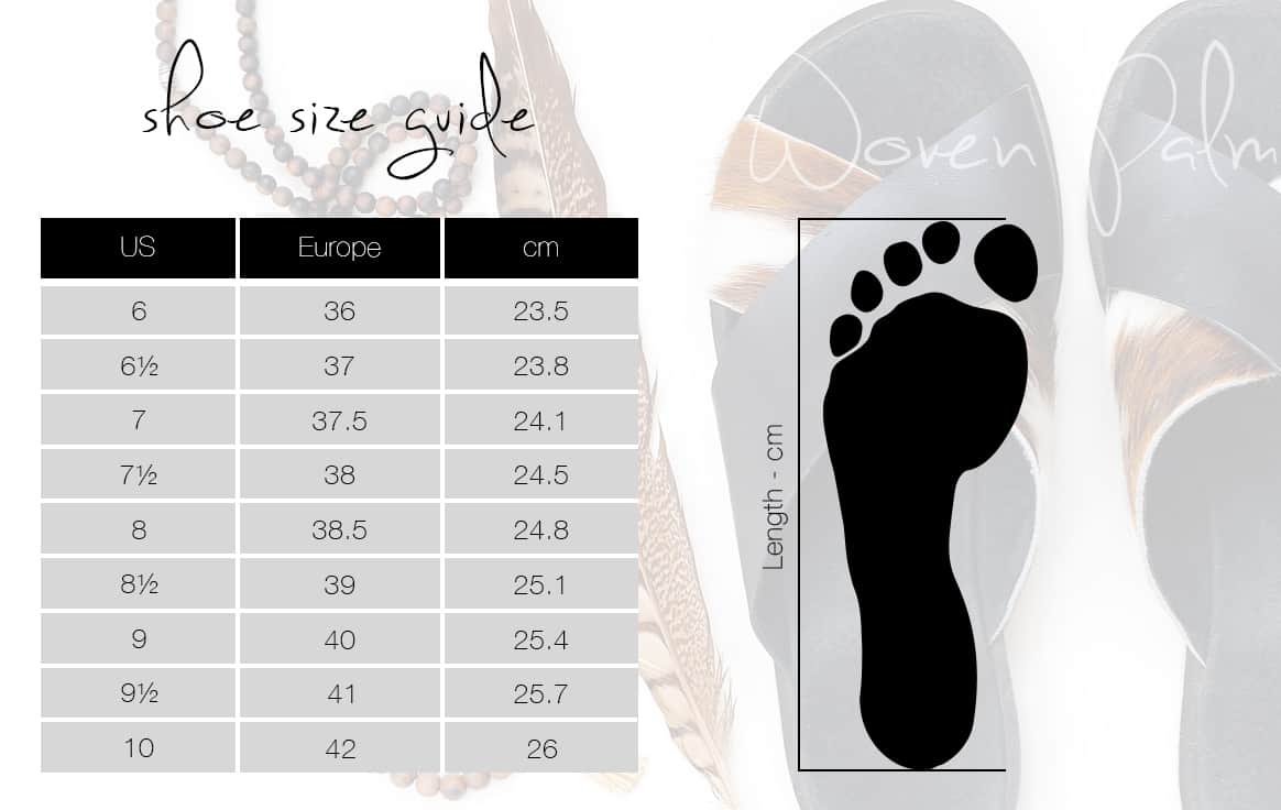 Woven Palm womens shoe size guide